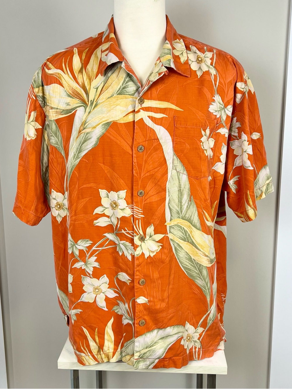 Tommy Bahama Orange Floral Hawaiian Shirt - Casual Short Sleeve